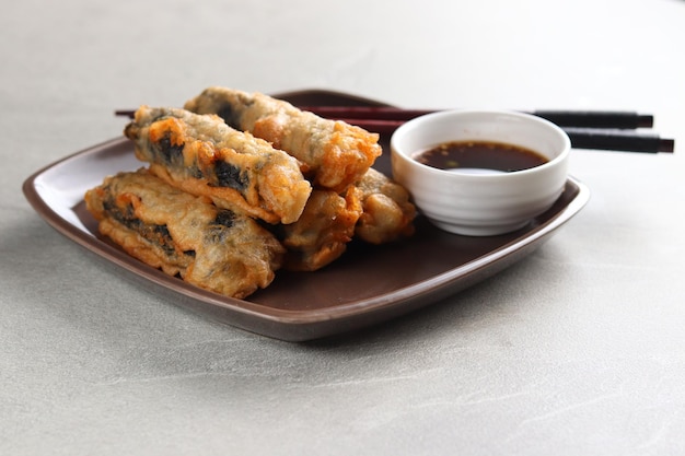 Kimmari or Gimmari, Korean Fried Snack Tempura Made from Seaweed (Laver) Roll Stuffed