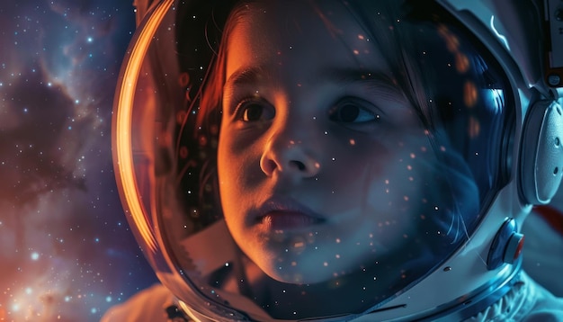 Kind astronaut die in de ruimte staart