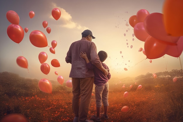 Kind ballonnen veld Vliegende lucht Genereer Ai