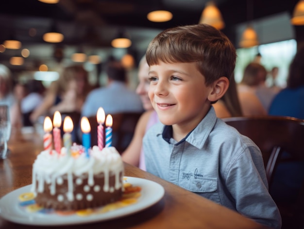 Kind blaast de kaarsjes op zijn verjaardagstaart uit