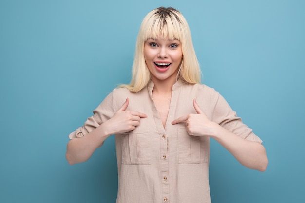 Kind caucasian blond woman with expressed emotions