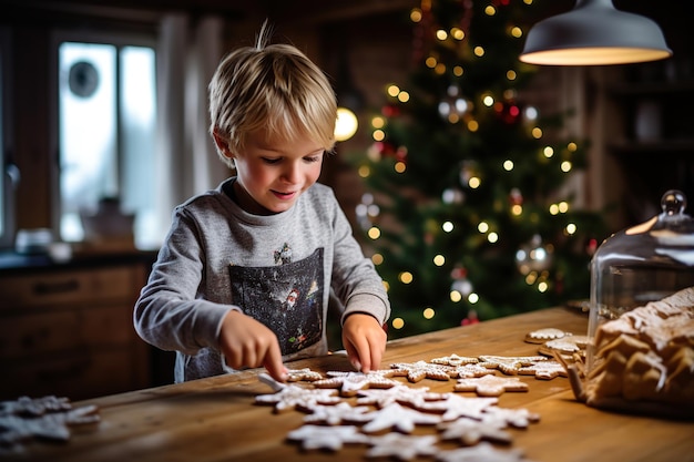 Kind dat kerstkoekjes thuis versiert