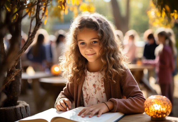 Kind doet haar huiswerk