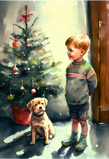 Kind en hond Kerstkaart AI renderen