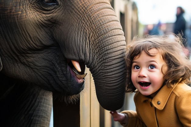 Foto kind en olifant gegenereerd door ai