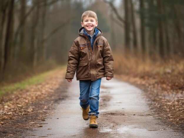 Foto kind geniet van een ontspannen wandeling op een winterdag