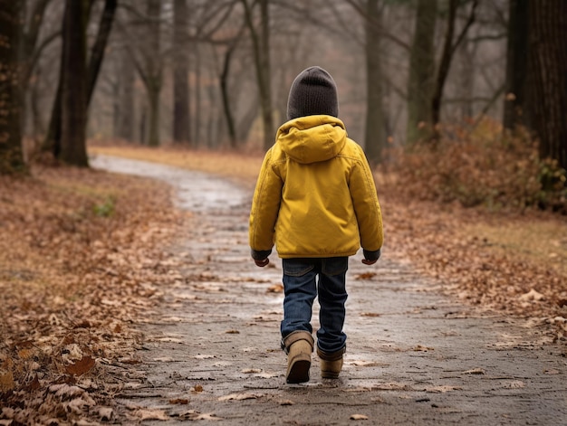 Kind geniet van een ontspannen wandeling op een winterdag