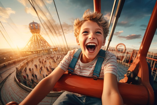 Foto kind geniet van een ritje in een pretpark