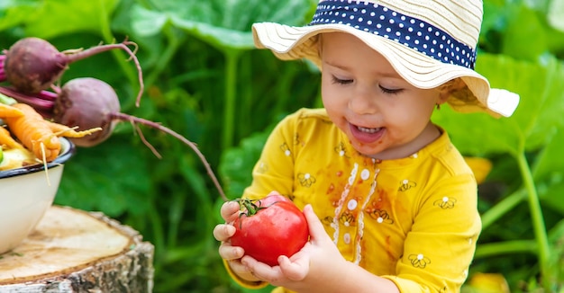 Kind in de moestuin selectieve aandacht