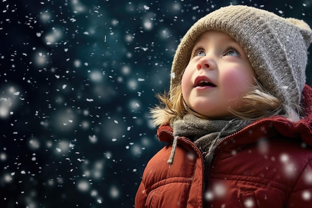 Foto kind in ontzag voor kerstsneeuw