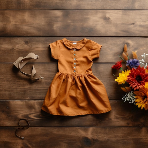 Kind jurk in houten achtergrond mockup