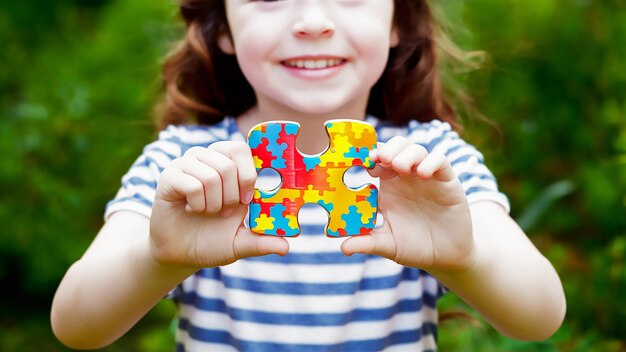Kind met een puzzelstuk voor Wereld Autisme Dag