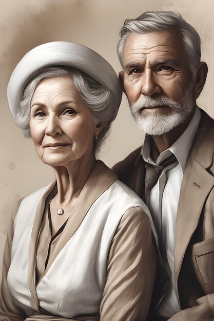 Kind Old Couple in a Portrait