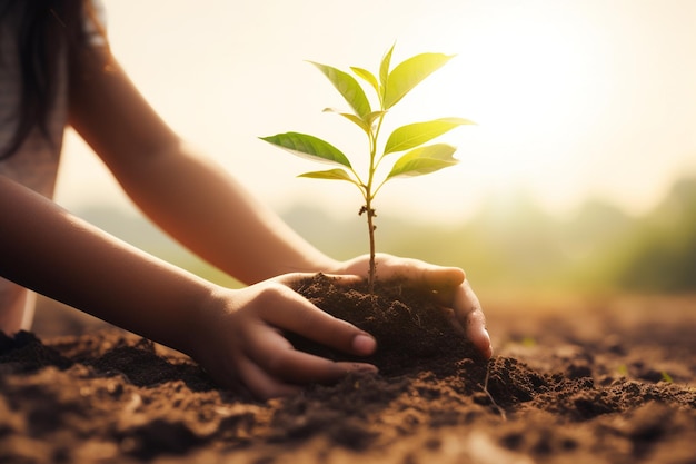 Kind plant een boom onze deur verlichting door generatieve ai