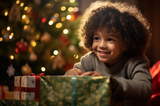 Kind siert kerstboom thuis