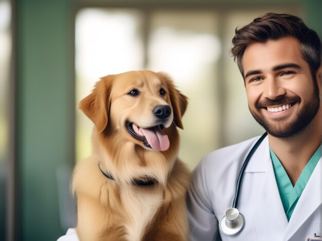 Добрая улыбающаяся ветеринарная диагностика и уход за собакой