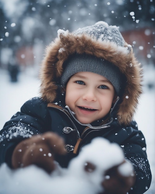 Foto kind speelt in de sneeuw