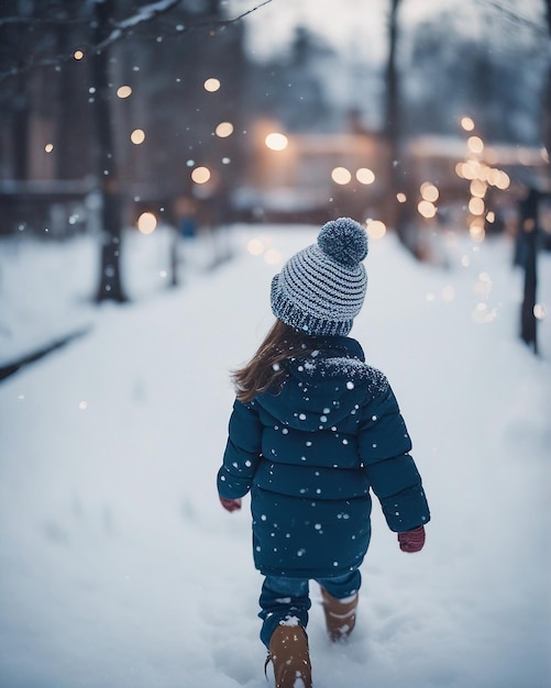 Kind speelt in de sneeuw