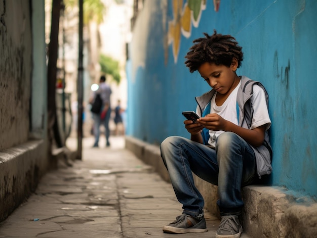kind uit Colombia dat smartphone gebruikt om games te spelen