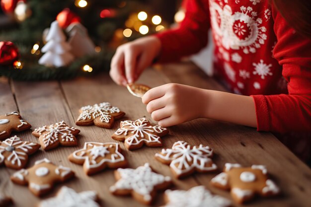 Kind versieren kerstkoekjes