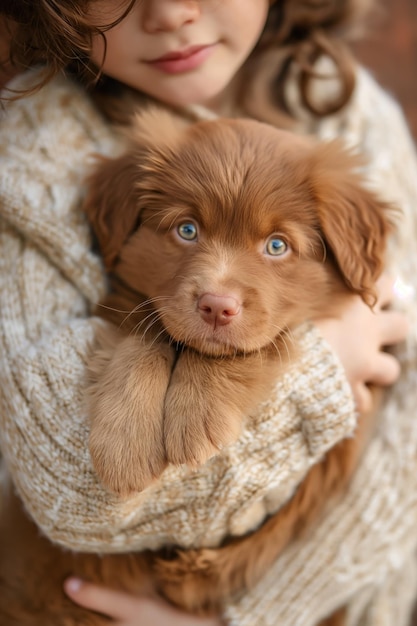 Kinderbeschermende omhelzing van een puppyxA