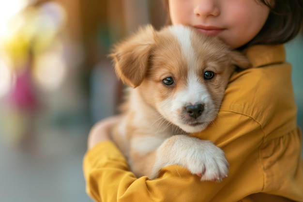Kinderbeschermende omhelzing van een puppyxA