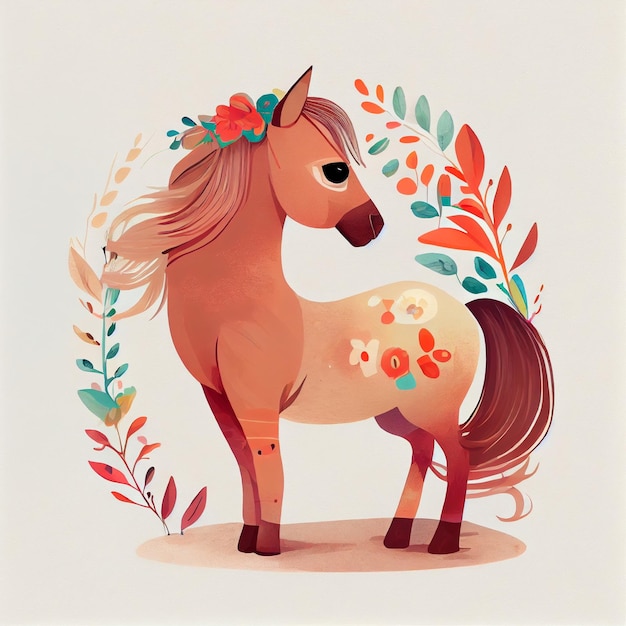 Kinderboeken dier illustratie schattig paard kinderen illustratie kamer muur prints Generatieve AI