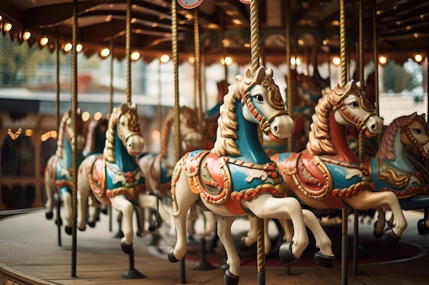 Kindercarousel met paarden in een pretpark