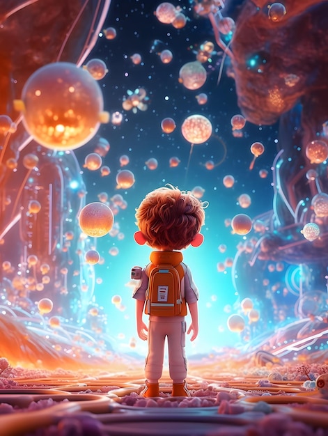 Kinderdag kinderen in fantasie prachtig universum 3D rendering illustratie