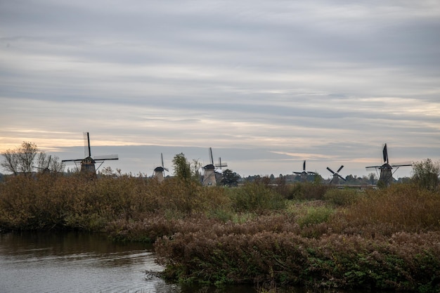 Ветряные мельницы Kinderdijk в Нидерландах Голландии