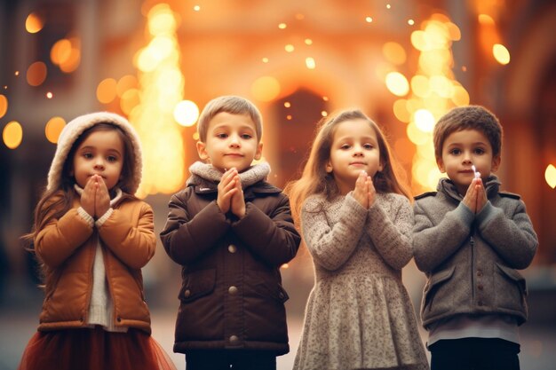 Foto kinderen blazen kusjes naar de camera om hun vreugde uit te drukken kinderdag