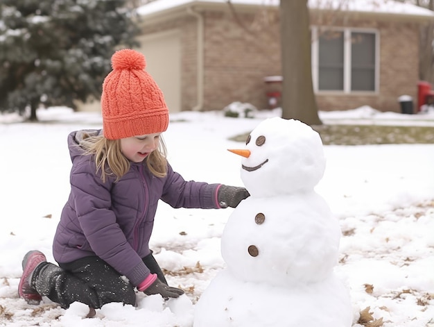 Kinderen bouwen een sneeuwman op een winterdag.