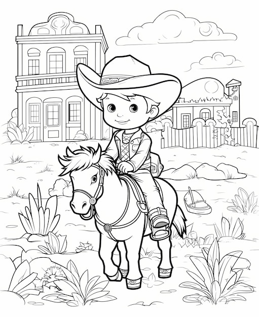 Kinderen cartoon kleurboek cowboy outline