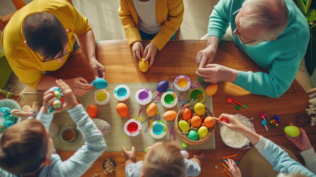 Foto kinderen decoreren paaseieren tijdens een leuke activiteit.