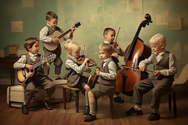 Kinderen die deelnemen aan muzieklessen