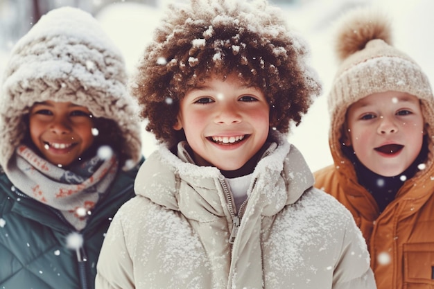 Kinderen die in de sneeuw spelen, puur geluk.