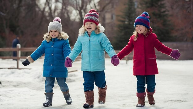 Kinderen die in de winter buiten spelen