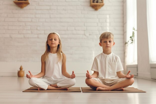 Kinderen die samen yoga en meditatie doen