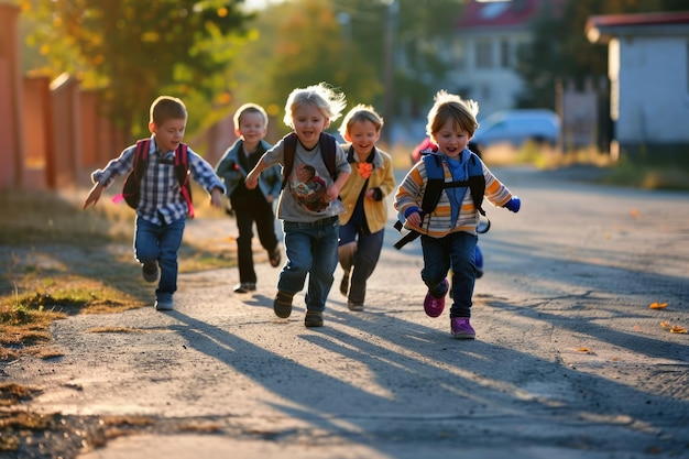 Foto kinderen die school lopen studenten die school gaan ai-opvoeding gegenereerd