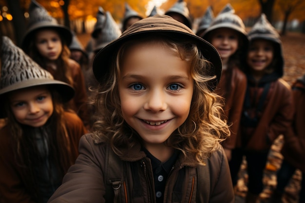 Kinderen die zich voorbereiden op een Halloweenfeestje.