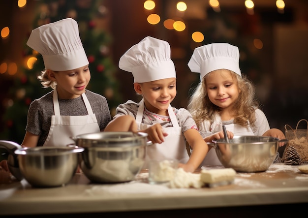 Foto kinderen genieten van een thema-kookles tijdens een vakantie