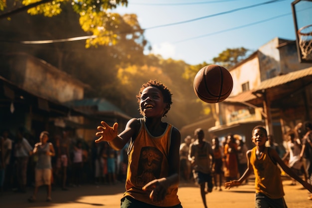 Kinderen genieten van een wedstrijd basketbal Generatieve AI