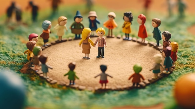 Foto kinderen hand in hand omcirkelen de miniatuur generatieve ai