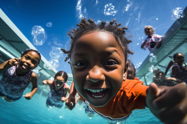 Kinderen hebben leuke activiteiten in het zwembad