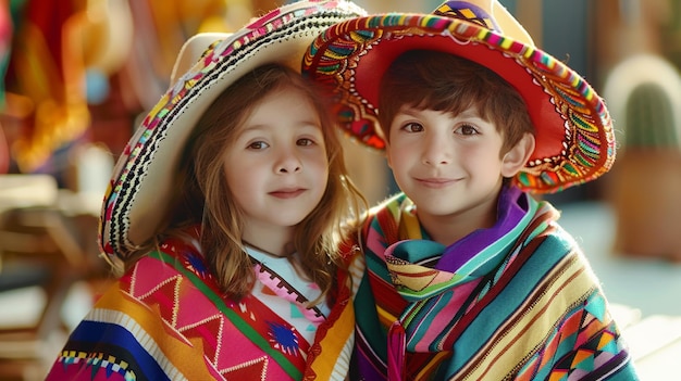 Foto kinderen in de mexicaanse sombrero