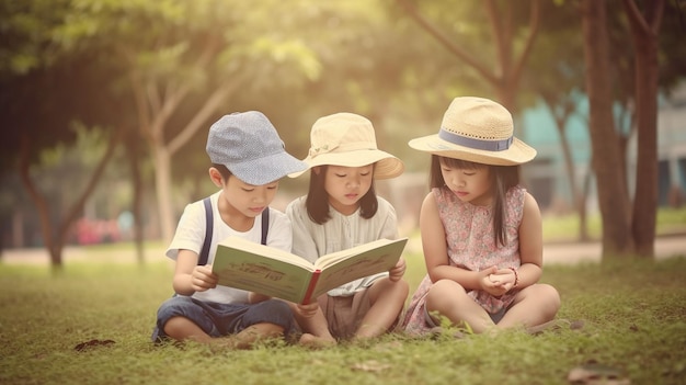 Kinderen in het park die boeken lezen Generatieve AI