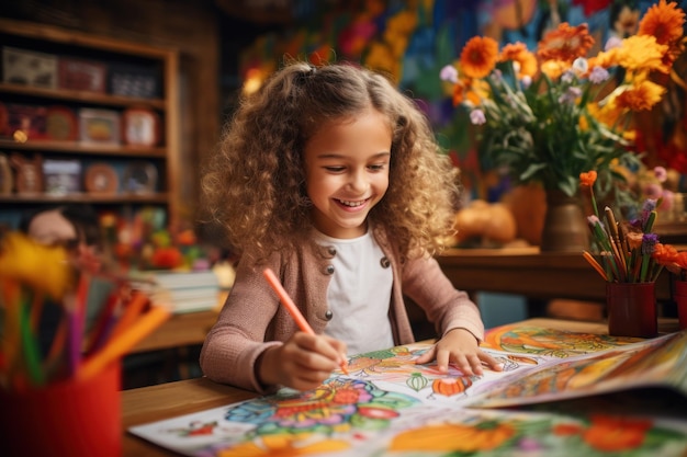 Kinderen kleuren activiteit in een klaslokaal Generatieve AI