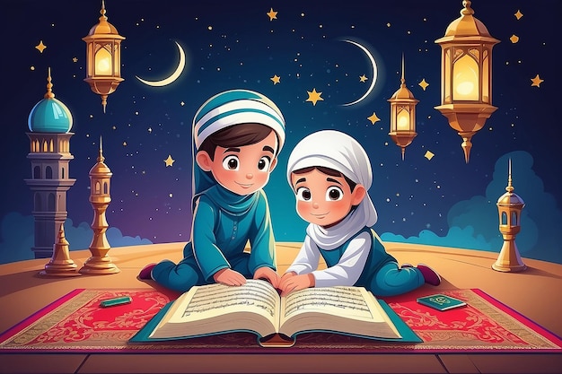 Kinderen leren het concept van Qur'an vector illustratie