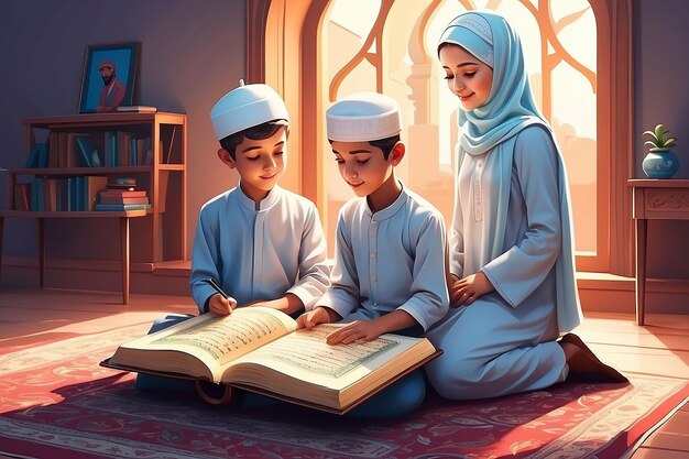 Kinderen leren het concept van Qur'an vector illustratie