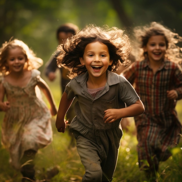 Kinderen lopen door veld